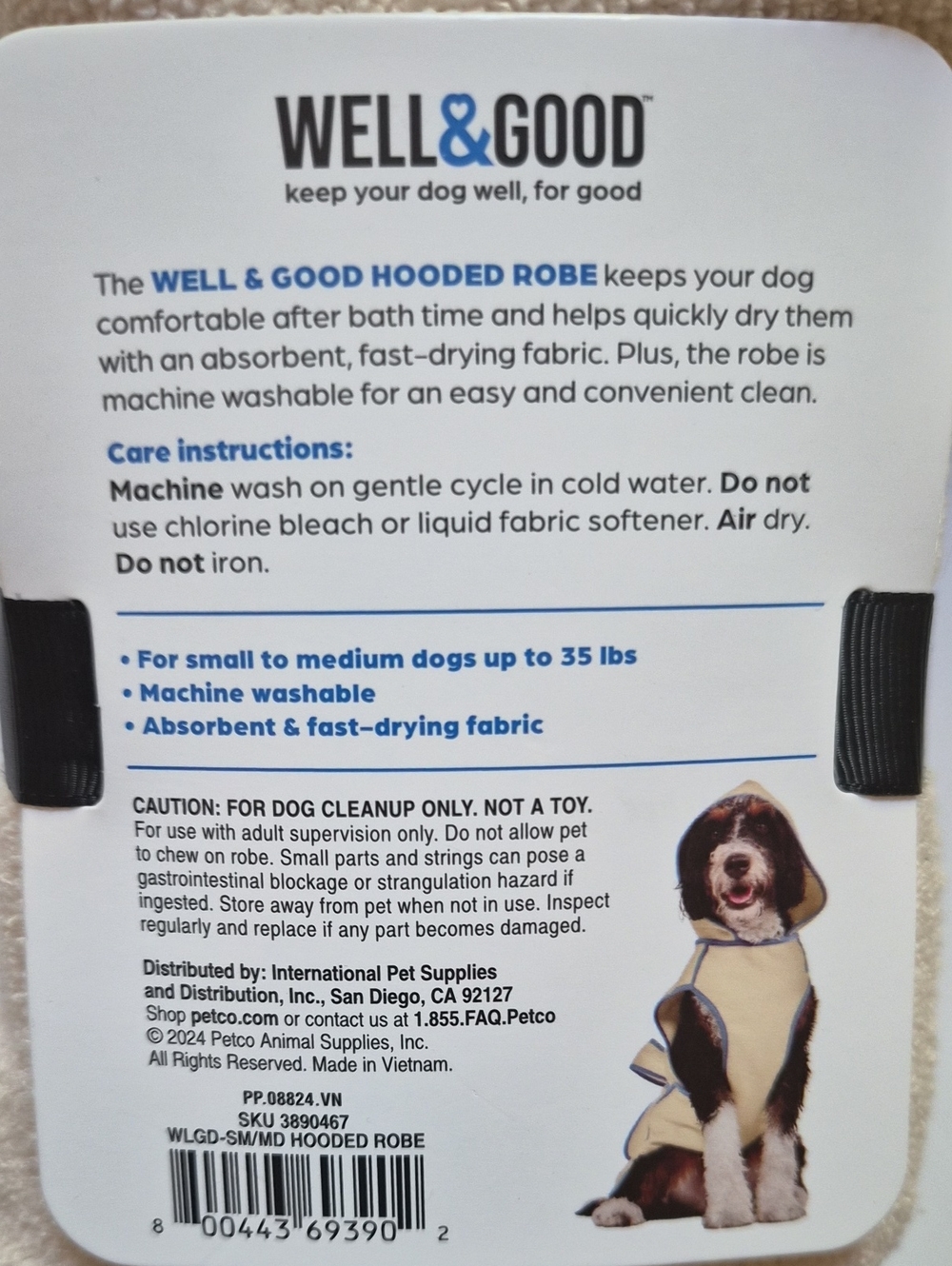 Well & Good Hooded Robe for Dogs, Small/Medium - Picture 6 of 7
